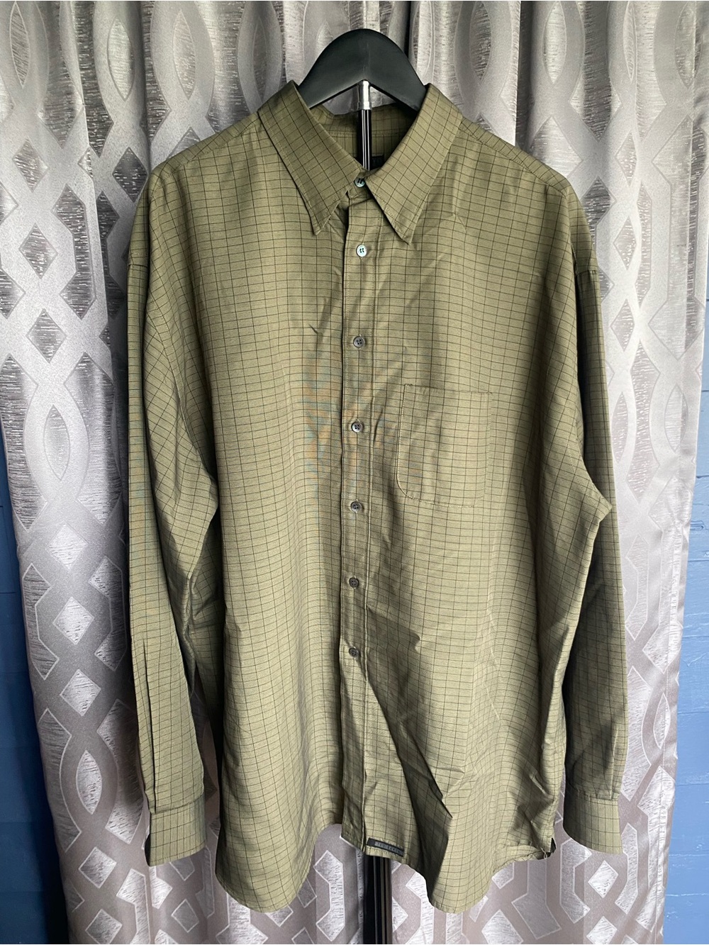 Ted Baker London Men’s XL Size 5 Olive Green Grid Check Button Shirt Long Sleeve